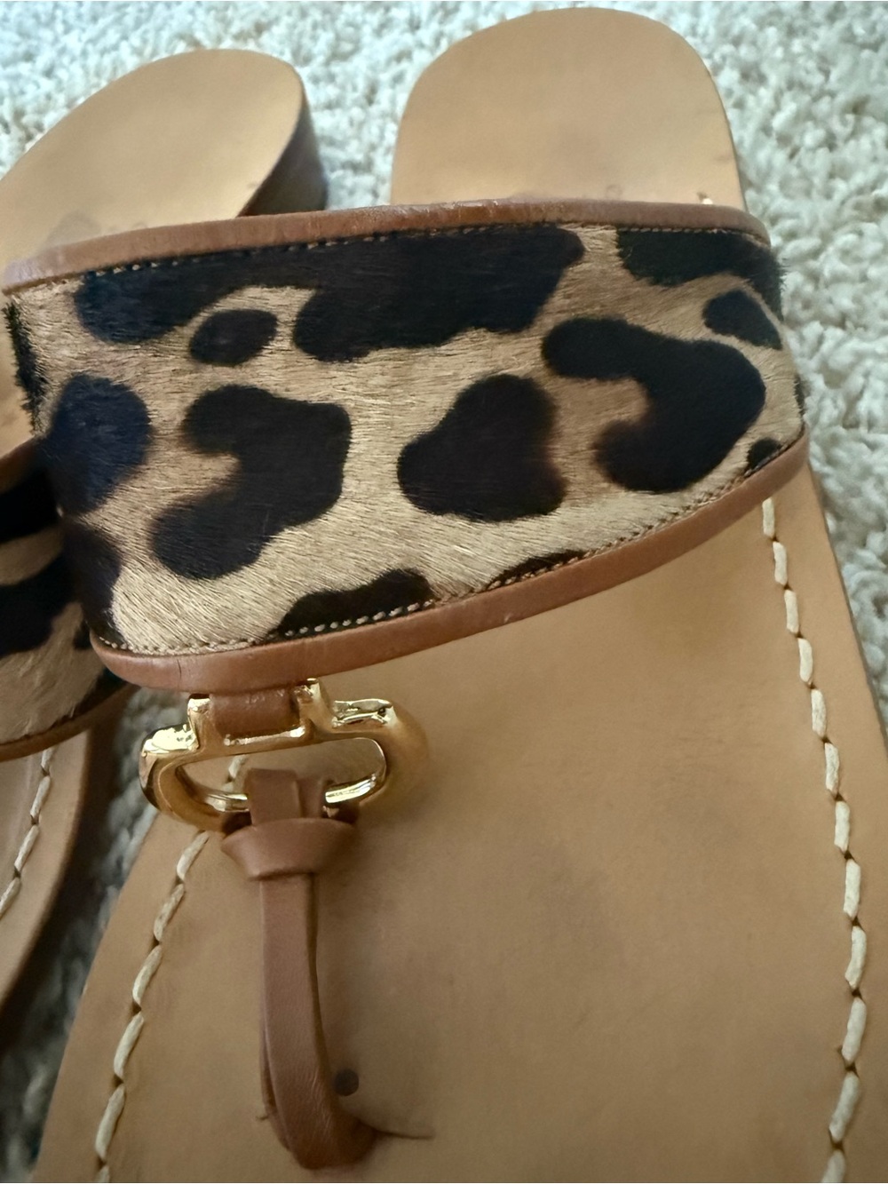 Vero Cuoio Leopard Print Toe-Loop Sandals with Gold Buckle - Picture 8 of 9